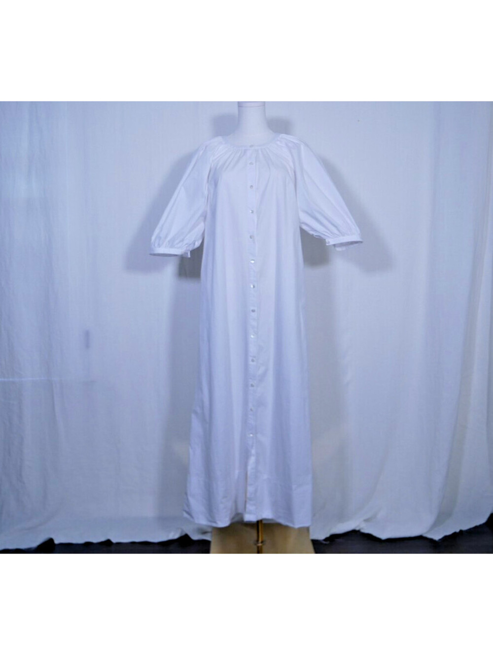 STAUD Vincent Dress White Cotton Poplin Puff Sleeve Midi Shirtdress Size Medium